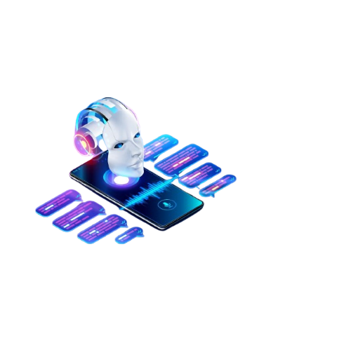 Speech waveform, multilingual app UI, or voice chatbot